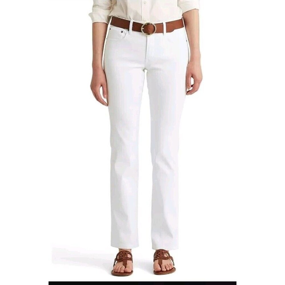 LAUREN Ralph Lauren Womens Sz 14P Premier Straight Mid-Rise White Jeans Beach